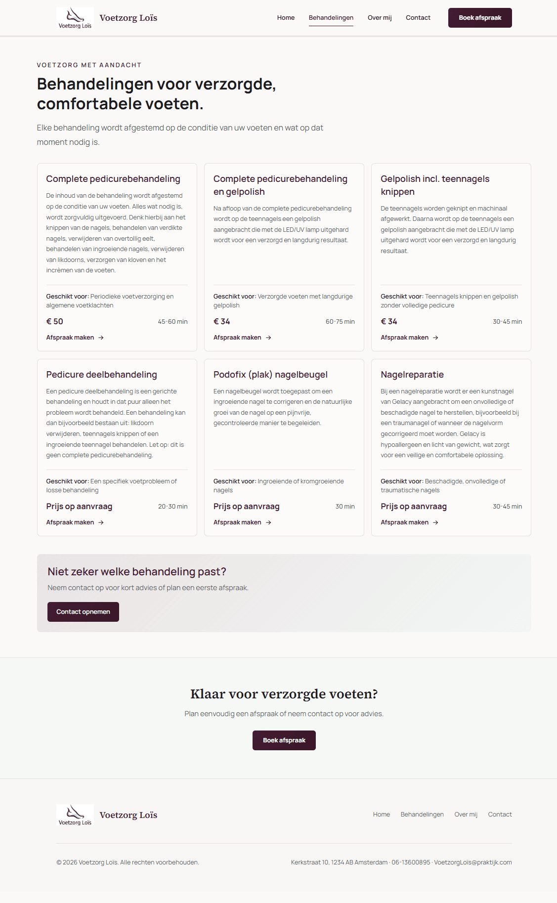 Behandelingenpagina van Voetzorg Loïs