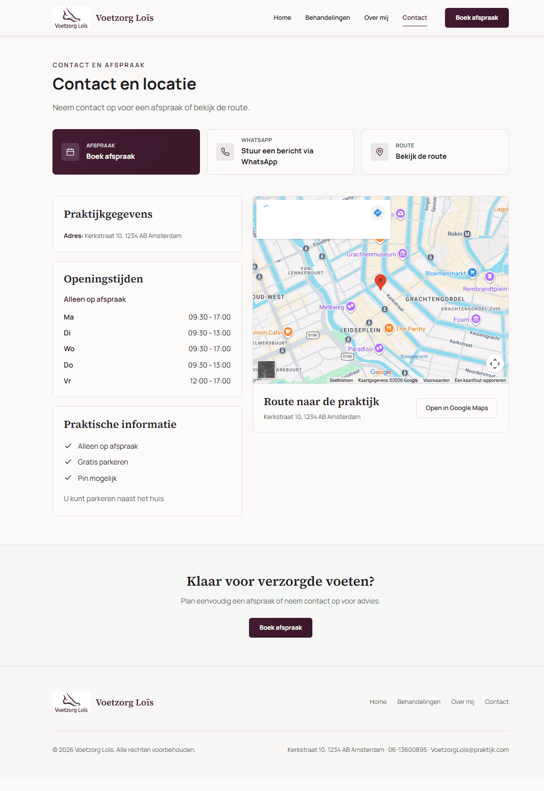 Contactpagina van Voetzorg Loïs