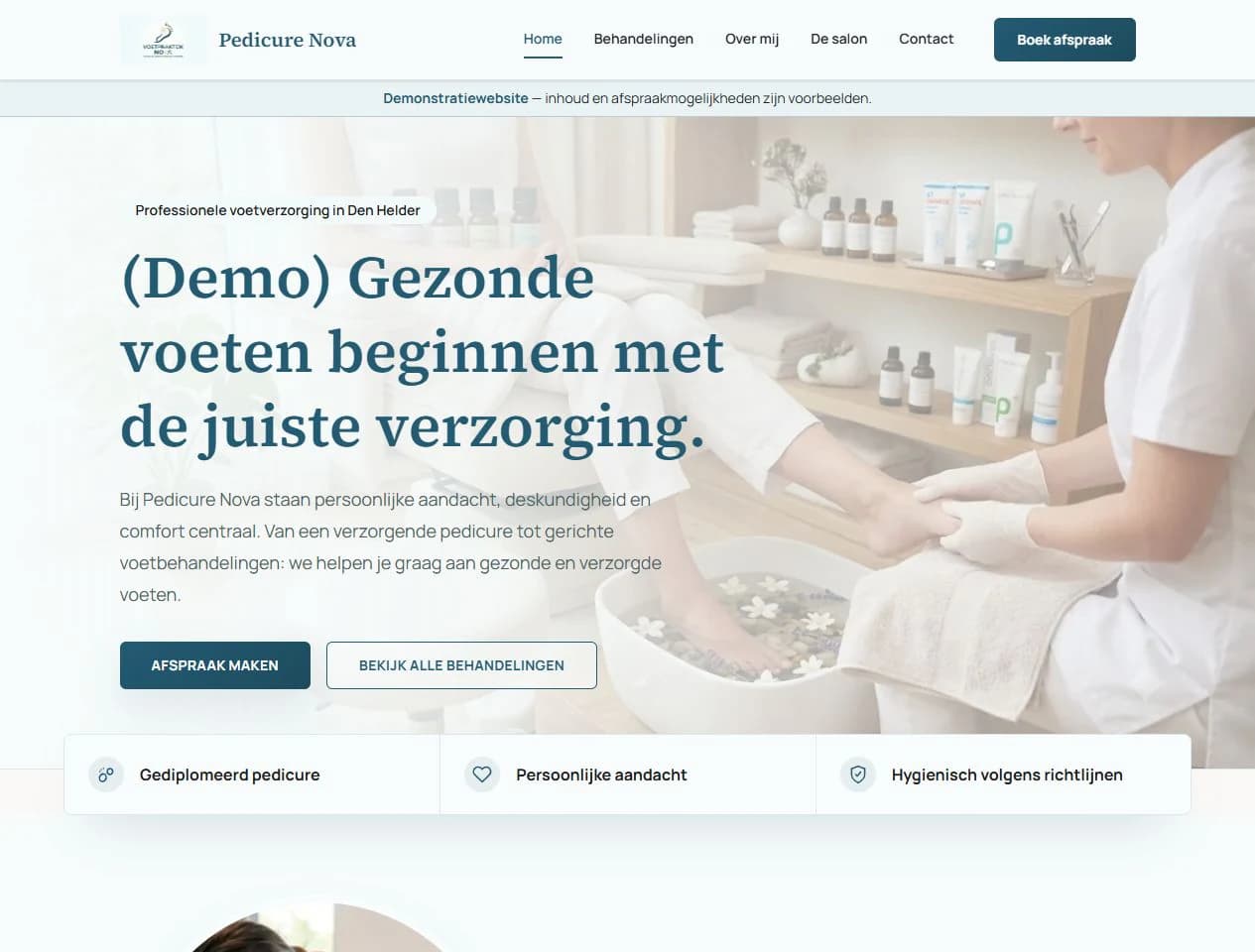 Voorbeeld van de homepage van Voetpraktijk Nova